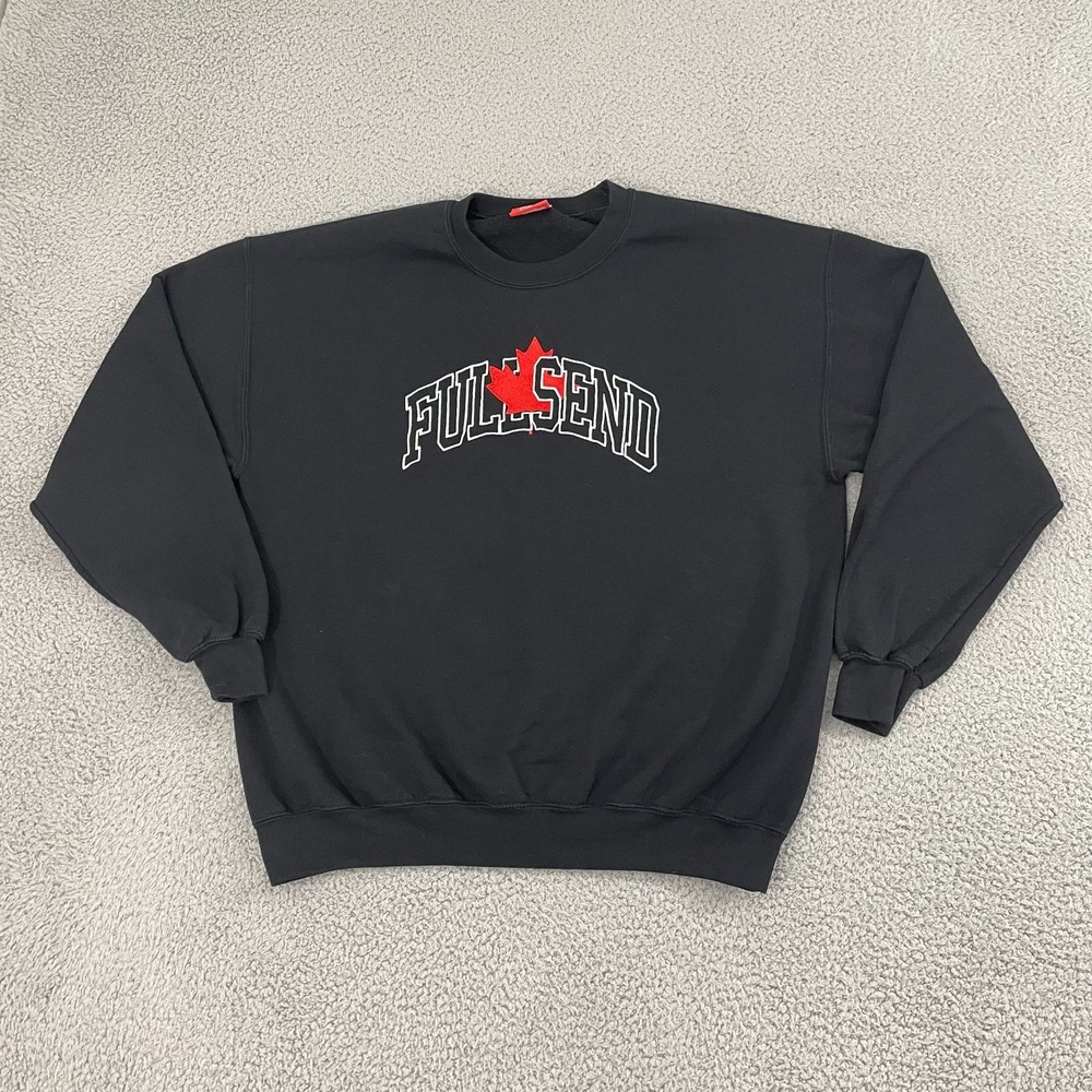 Nelk Boys Full Send Sweatshirt Men‎ L Black Canada Maple Leaf Fleece Crewneck
